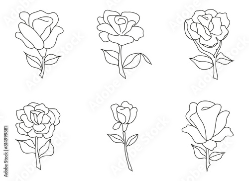 rose drawing outline. rose outline or lineart isolated on white background.