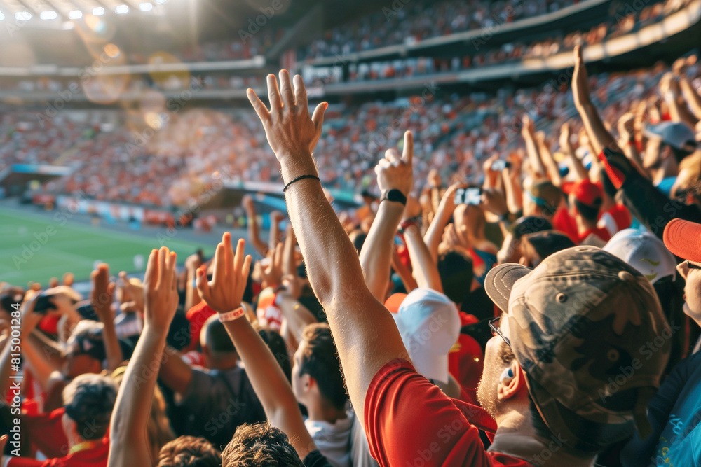 A cheering exciting crowd of fans at the stadium's big game A cheering exciting crowd of fans at the stadium's big game