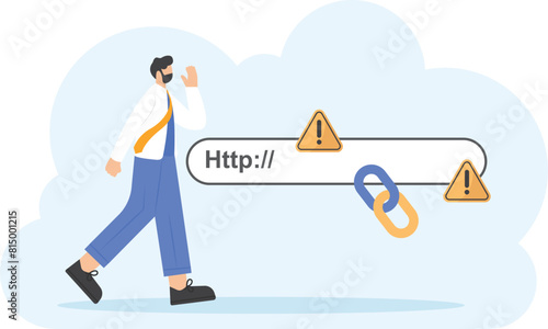 suspicious and malicious links. security system. link is not secure. a user tries to access a malicious site. safe browsing and alerts. technology. illustration concept design. software, antivirus

