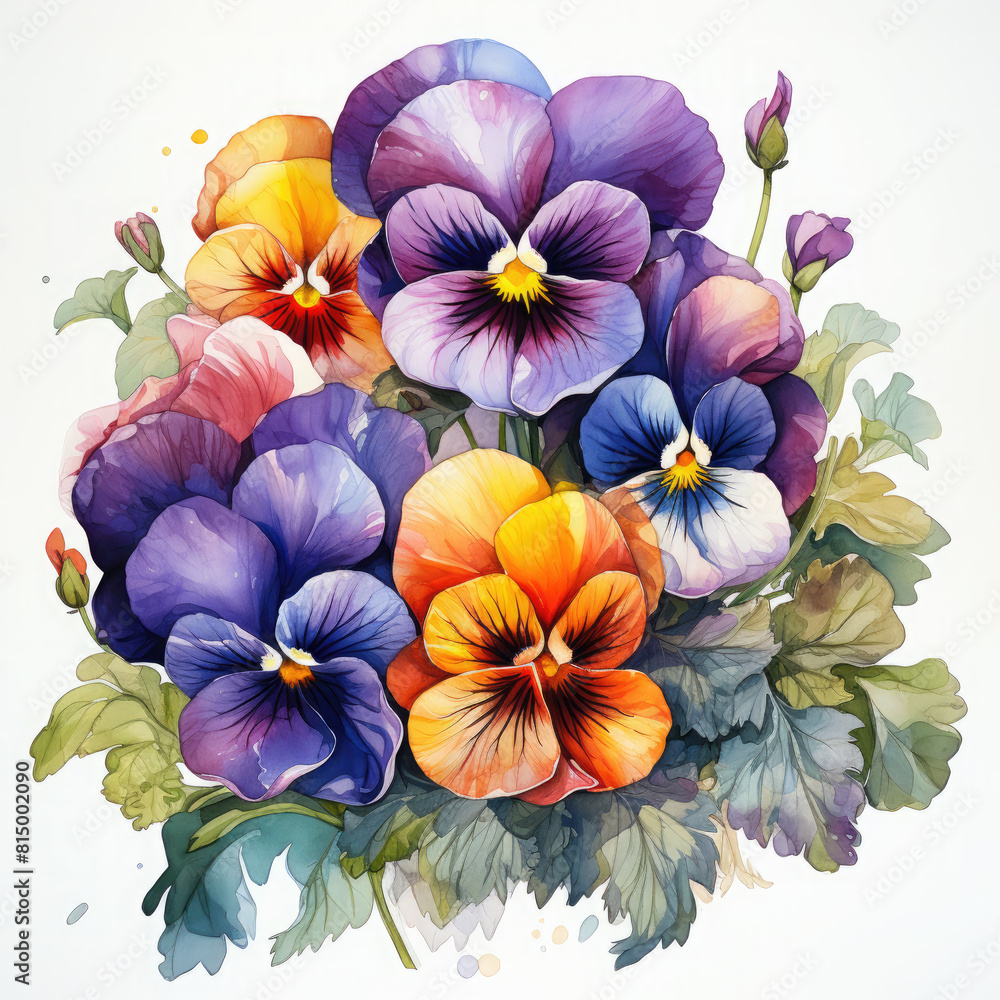 Watercolor Pansy Illustration, Generative Ai Watercolor Pansy Illustration, Generative Ai