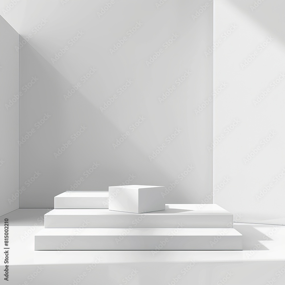 White podium in the white room with sunlight from the window. White podium in the white room with sunlight from the window.