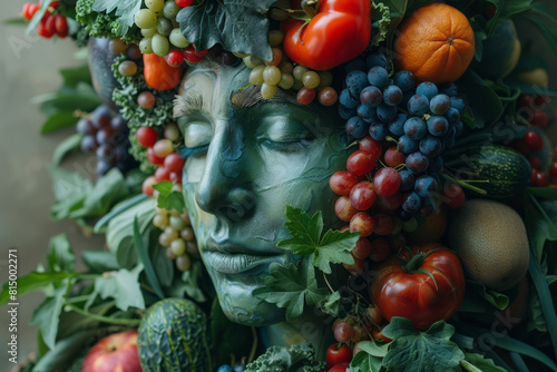 Image of a person        s mind depicted as a garden  blooming with vibrant fruits and vegetables 