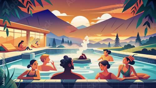 Serene Mountain Hot Spring Retreat at Sunset