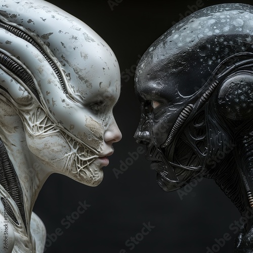 alien versus alien face to face in black background photo