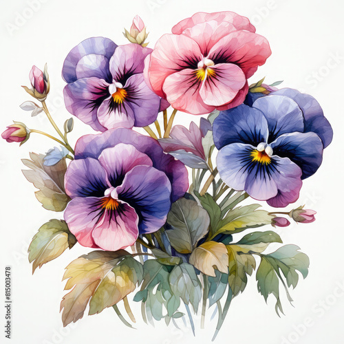 Watercolor Pansy Illustration, Generative Ai