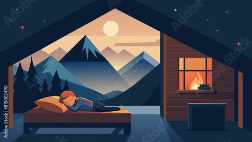 Serene Mountain Cabin Retreat at Moonlit Night
