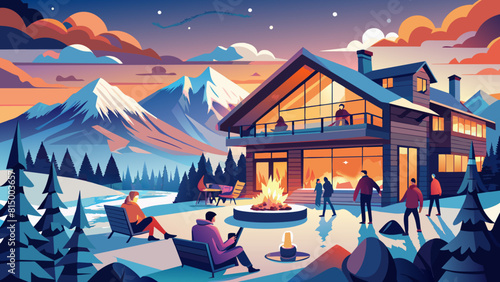 Idyllic Mountain Cabin Retreat with Friends at Sunset