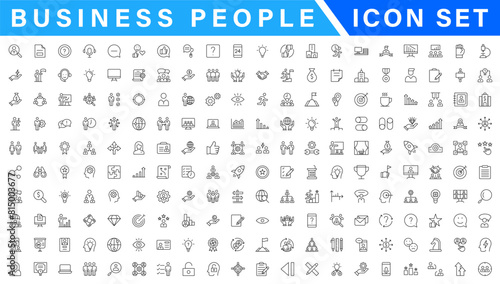 Business people line icons set. Businessman outline icons collection. Teamwork, human resources, meeting, partnership, meeting, work group, success, resume - stock vecto