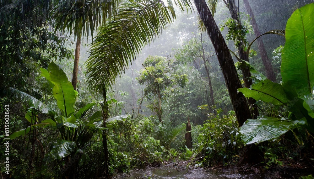 Naklejka premium tropical forest during the rain