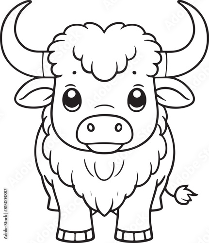 Kawaii buffalo  cartoon characters  cute lines and colorful coloring pages.