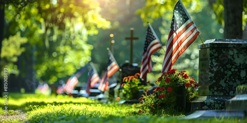 Honoring Fallen Soldiers with American Flags on Memorial Day. Concept Honoring Fallen Soldiers, American Flags, Memorial Day, Remembrance, Tribute