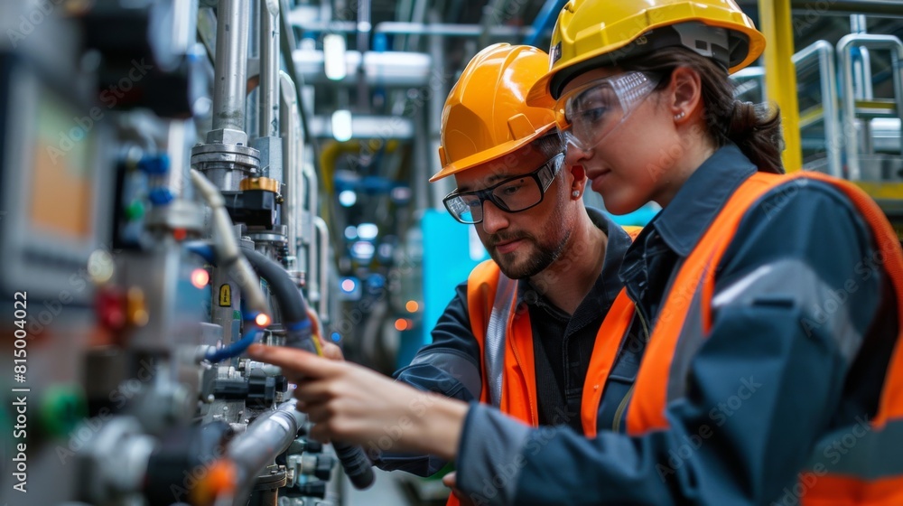 Engineers installing advanced sensors to monitor the health of factory equipment continuously. Engineers installing advanced sensors to monitor the health of factory equipment continuously.