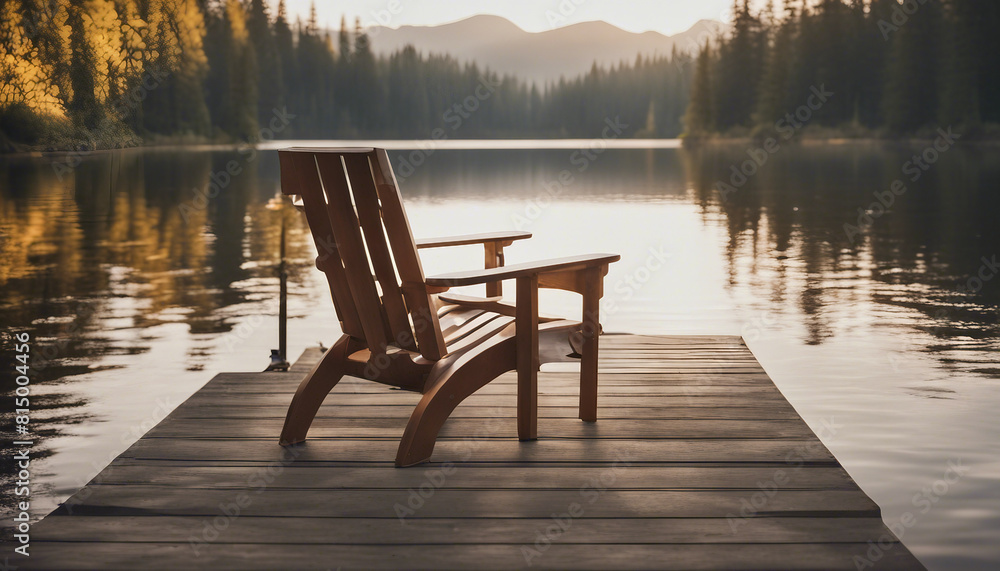 Naklejka premium Chair on Dock at Alice Lake in Late Afternoon 