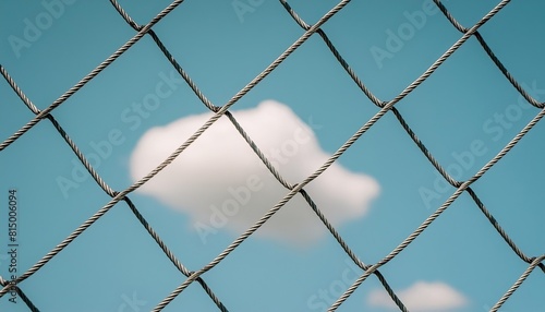 A cloud is seen through a chain link fence