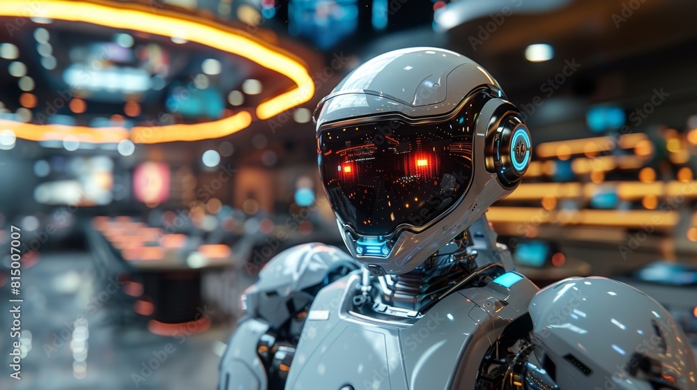 A robot navigating through a futuristic city illuminated by neon lights at night, showcasing advanced technology and urban setting. A robot navigating through a futuristic city illuminated by neon lights at night, showcasing advanced technology and urban setting.