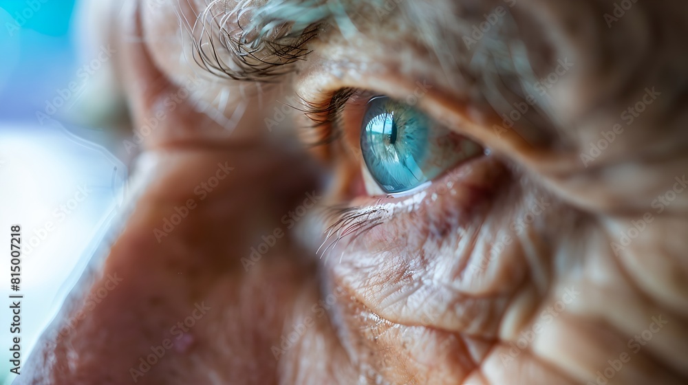 Naklejka premium Close-up View of an Elderly Person's Eye Reflecting Wisdom and Time. Emotional Depth Captured in High Detail. Perfect for Healthcare and Senior Life. AI