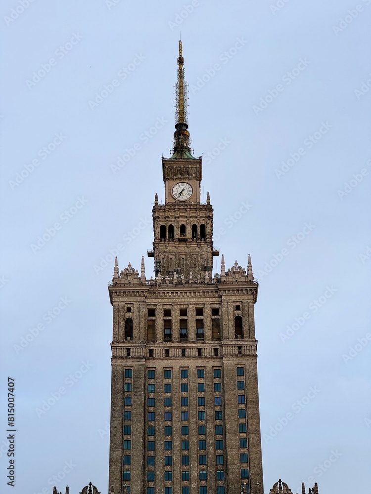 Obraz premium Photo of the Palace of Culture in Warsaw, Poland, urban architecture, high-rise building, landmark, building