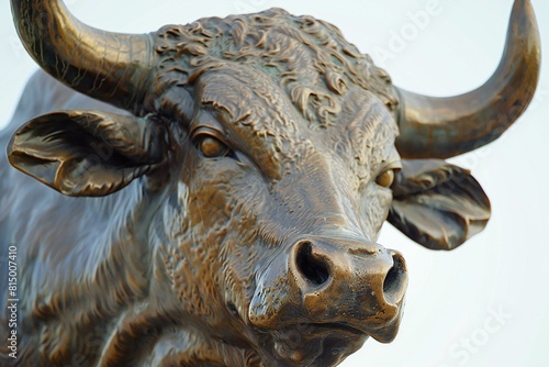 Close-up of the head of a bull sculpture in the park photo