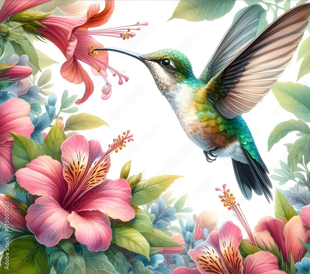 Naklejka premium Hummingbird Nectar in watercolor painting style on white background