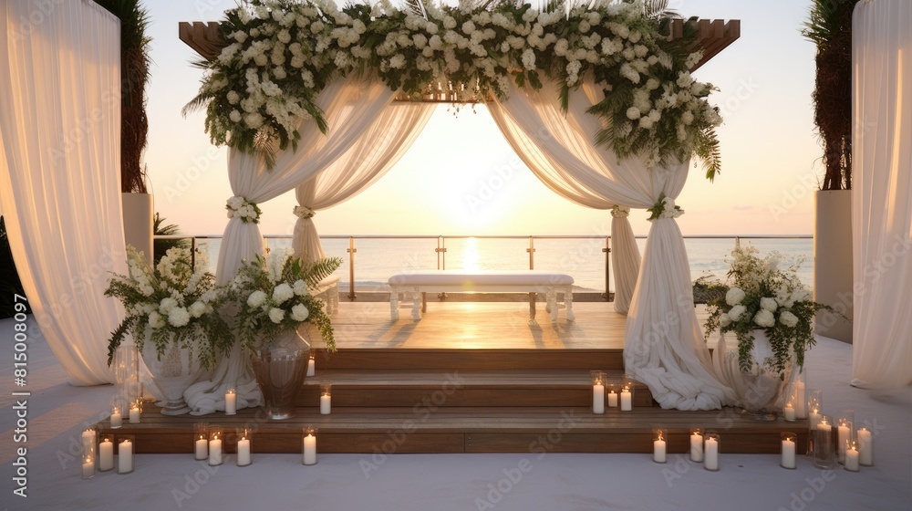 Picturesque white wedding decor on the beachfront coastal ambiance Picturesque white wedding decor on the beachfront coastal ambiance