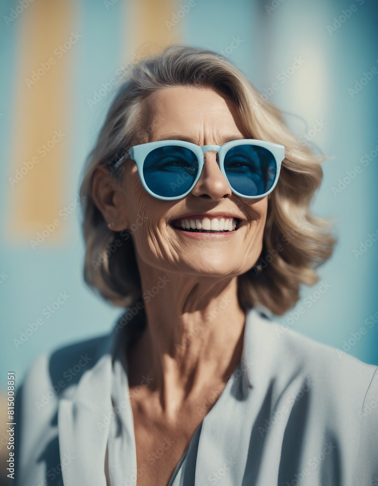 heerful mature woman looking at camera, wearing modern sunglasses and smiling while standing agains
heerful mature woman looking at camera, wearing modern sunglasses and smiling while standing agains