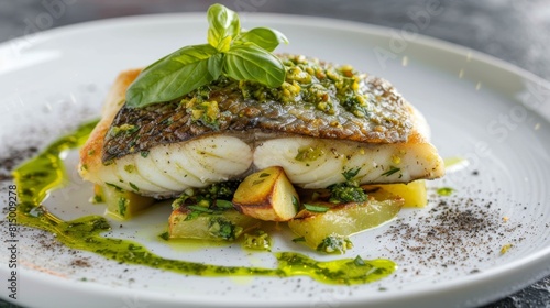 Filetto di Orata al Forno con Pesto di Pistacchi e Patate Croccanti.