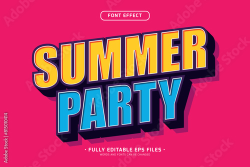 3d summer party text effect, vibrant and colorful embossed font style effect for summer event poster design