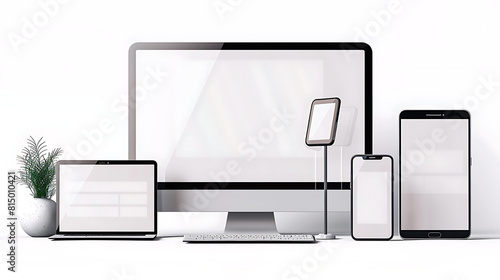 Website UI UX mockup blank devices mobile phone laptop notebook tablet computer moniter isolated background photo