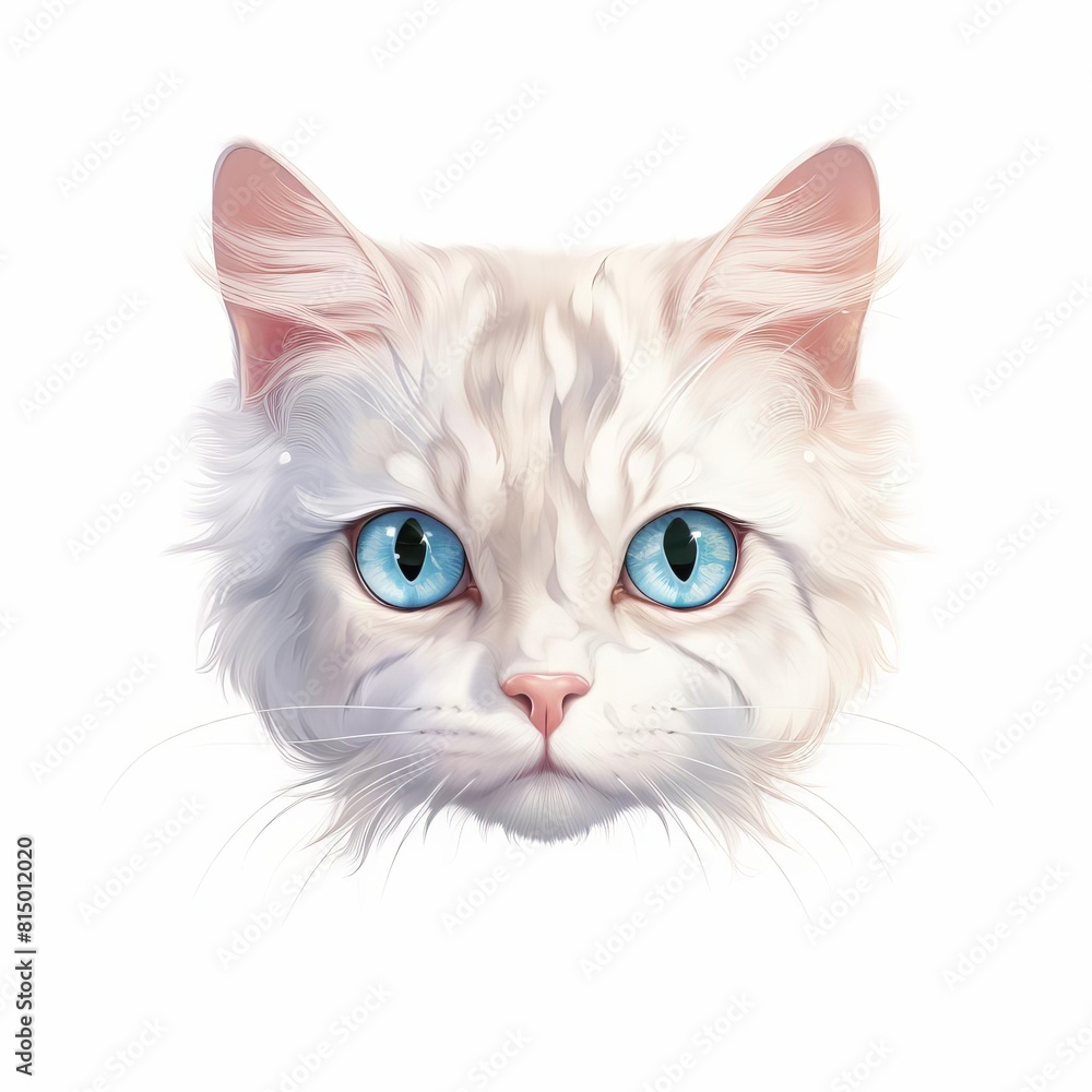 A beautiful painting of a white cat head with blue eyes, watercolor illustration on white background A beautiful painting of a white cat head with blue eyes, watercolor illustration on white background