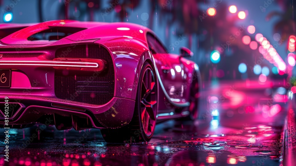 Autonomous driving is the future of urban car mobility. An AI car, a futuristic neon car on the street in a futuristic city. Autonomous driving is the future of urban car mobility. An AI car, a futuristic neon car on the street in a futuristic city.
