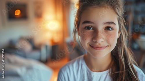 A Smiling Teenage Girl Indoors photo