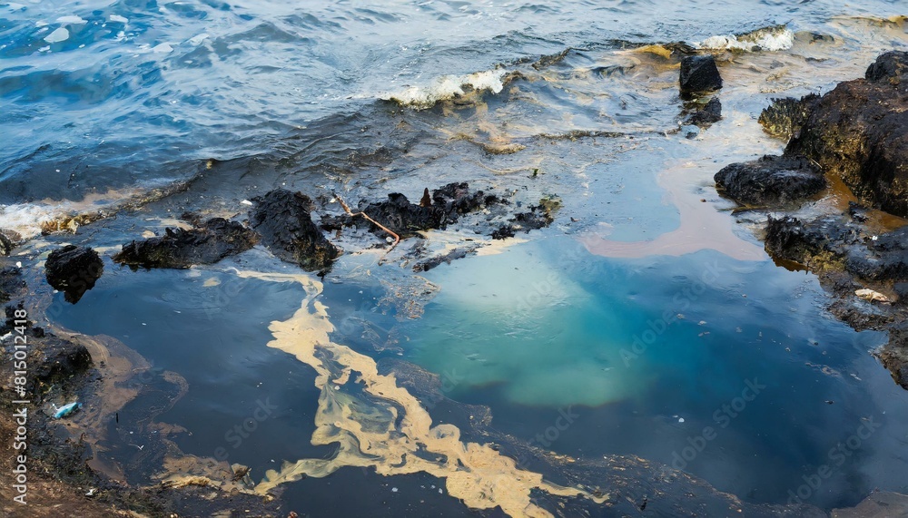 photo of spilled oil in the ocean, oil slick, ocean pollution
