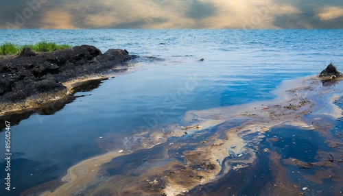 photo of spilled oil in the ocean  oil slick  ocean pollution