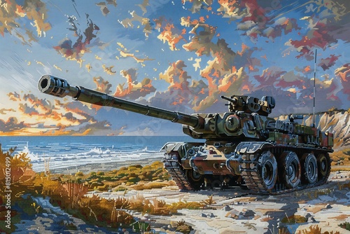 Featuring a needlepoint self-propelled artillery  , high quality, high resolution photo