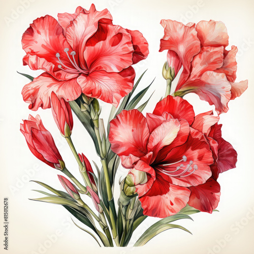 Watercolor Gladiolus Illustration, Generative Ai