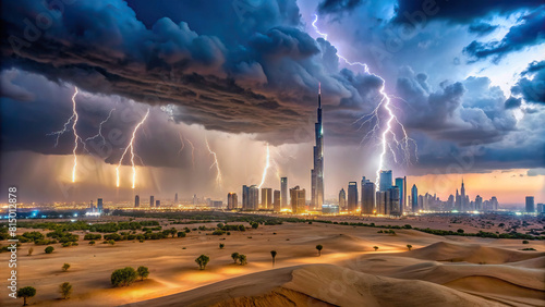 Desert city of Dubai experiencing rare heavy rain and thunderstorms photo