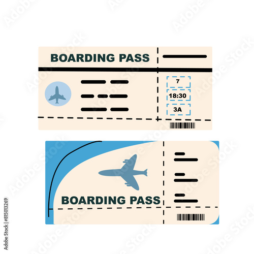 Summer vacation plane tickets isolated set. Collection of cartoon air paper tickets for flight trip concept. Plane tickets in flat style