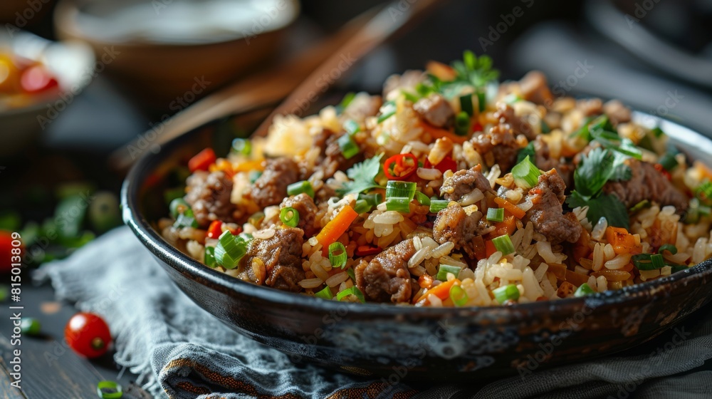 A food photo of a traditional Asian rice dish. A food photo of a traditional Asian rice dish.