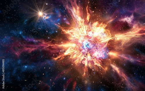 A radiant cosmic explosion in space  bursting with colors and light.