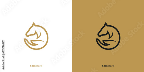 Horse Head with Hand Graphic Design. Simple Horse Care Logo Design. Pet Care Logo, Icon, Symbol, Vector, Design Inspiration.