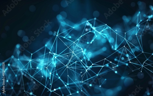 Abstract network of connected blue lines and dots on dark background.