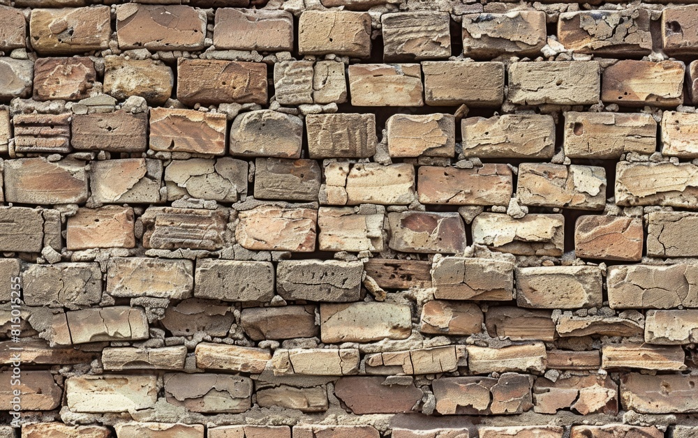 Aged brick wall with a seamless, staggered pattern in muted tones.