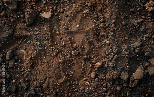 Close-up texture of rich dark brown soil.