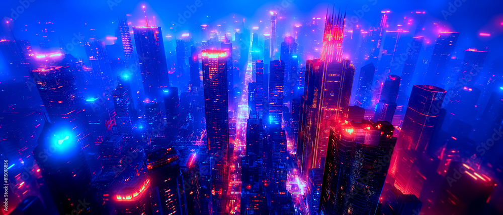 Banner drone view perspecticve night time main street in the city in sci-fi tone , 3d illustration Banner drone view perspecticve night time main street in the city in sci-fi tone , 3d illustration
