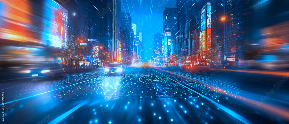 Obraz premium Perspective view on car ride on the road , have motion blur speed on background