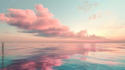 Abstract Minimal sunset seascape with cloud above the water. hyper realistic 