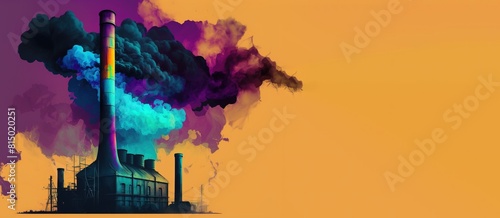 Ecology pollution, smoke from pipe on beige background, graphic colored isolate. AI generated.