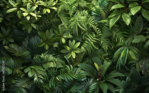 Lush green foliage background with dense tropical trees and bushes.