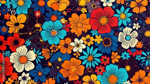 A very colorful floral pattern on a black background © Maria Starus