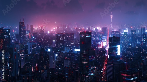 Beautiful Panoramic Cityscape at night. Night time landscape city skyline. Generative AI. hyper realistic  © Johannes